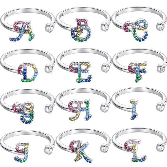 Colorful Zircon 26 Letters Ring Fashion Everyday All-Match Ring Jewelry