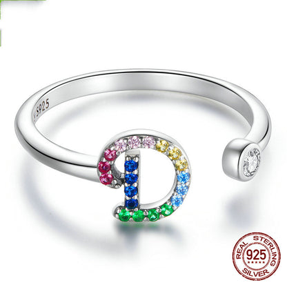 Colorful Zircon 26 Letters Ring Fashion Everyday All-Match Ring Jewelry