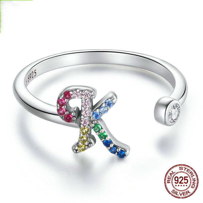 Colorful Zircon 26 Letters Ring Fashion Everyday All-Match Ring Jewelry