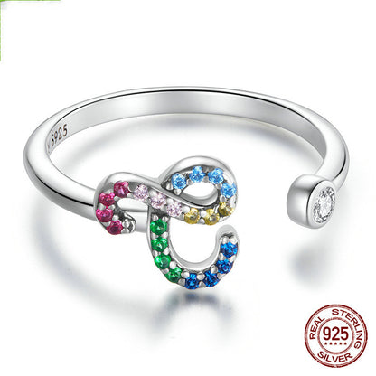 Colorful Zircon 26 Letters Ring Fashion Everyday All-Match Ring Jewelry