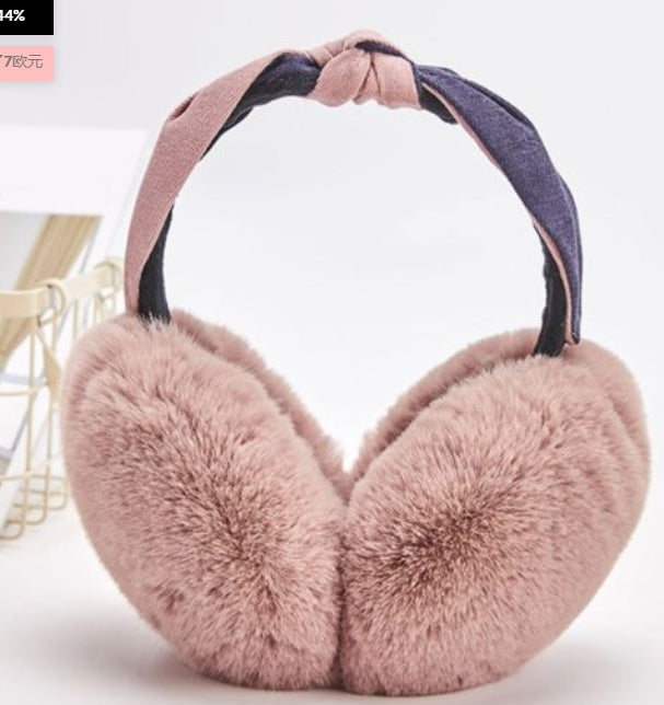 New Cute Rabbit Ears Bowknot Earmuffs For Ladies Winter Rabbit Fur Earmuffs