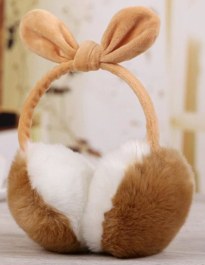 New Cute Rabbit Ears Bowknot Earmuffs For Ladies Winter Rabbit Fur Earmuffs