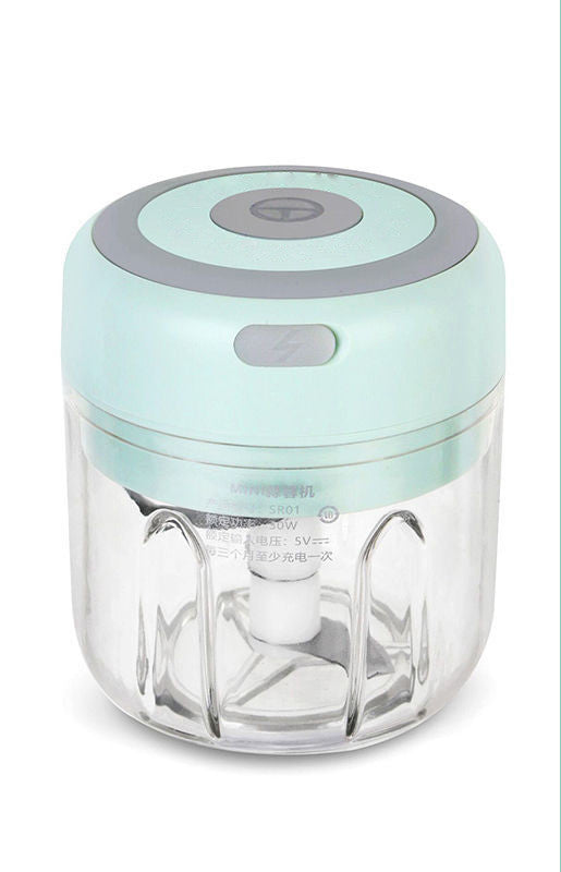 Electric garlic chopper with mint lid and clear bowl, USB powered chopper jar