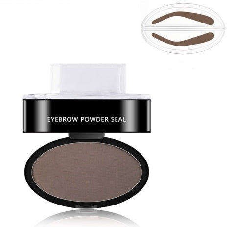Eyebrow powder seal compact with brown powder and arch stamp templates