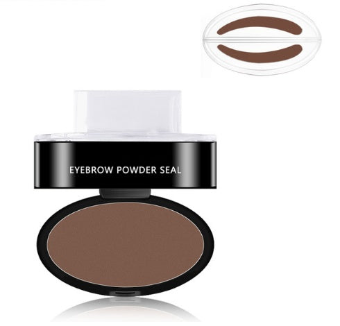Eyebrow powder seal compact with medium brown powder and eyebrow stamp inserts
