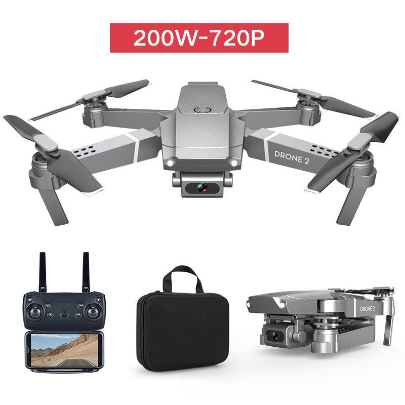 Folding quadcopter drone kit with controller, carry case, and 200W-720P badge
