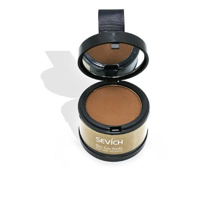 Hair shadow powder compact with open lid, warm brown powder