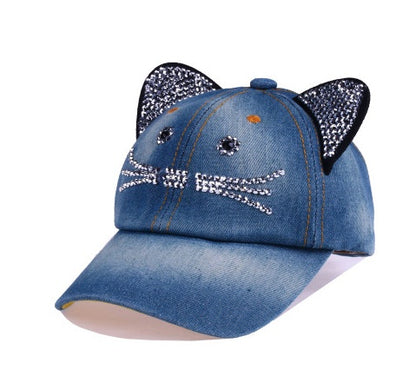 Spring And Summer Denim Baseball   Cute Cat Ears Baseball  Sunscreen Visor Baby Cat Hat