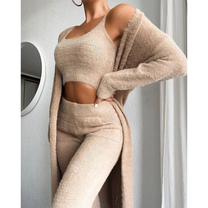 Women's V-Neck Plush Vest & Pants Set | Casual 2-Piece Cozy Suit Women's Casual V-neck Plush Short Vest P | Ectron Online