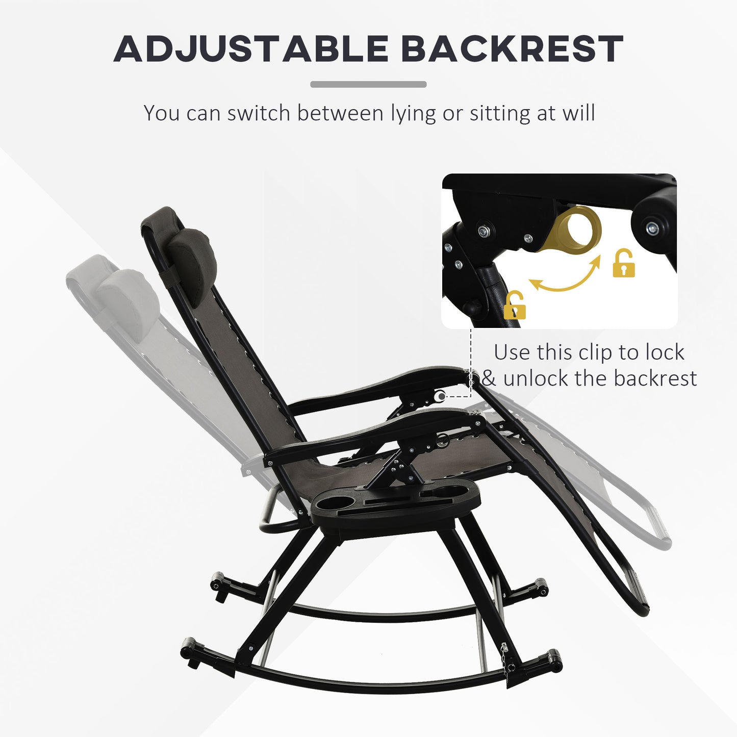 Foldable Zero Gravity Rocking Chair with Cup Holder & Pillow - Gray