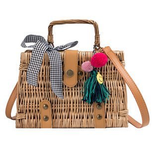 Hand-woven bamboo basket handbag