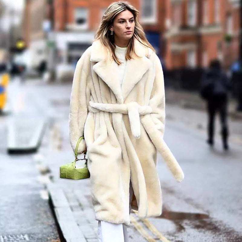 Long Faux Fur Trench Coat Artificial Fur Coat Suit Collar Cotton C | Ectron Online