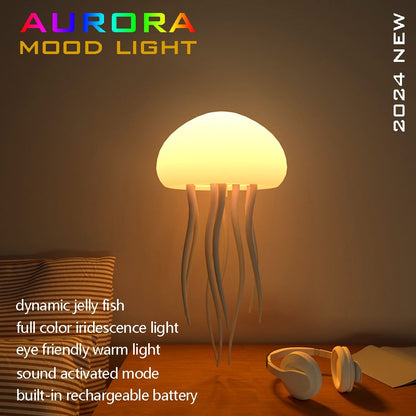 Warm glowing jellyfish lamp with white tentacles and rounded dome diffuser