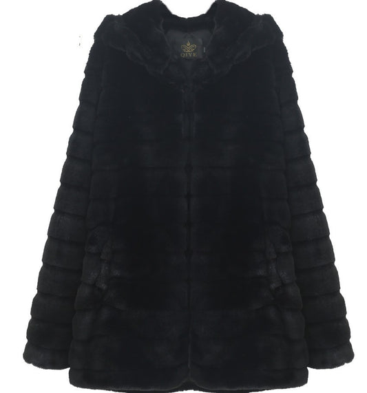 Plush Padded Hooded Faux Mink Short Fur Coat