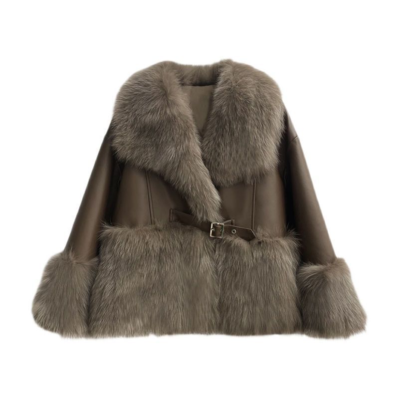 Women's Faux Fur Coat with Big Fur Collar Stitching