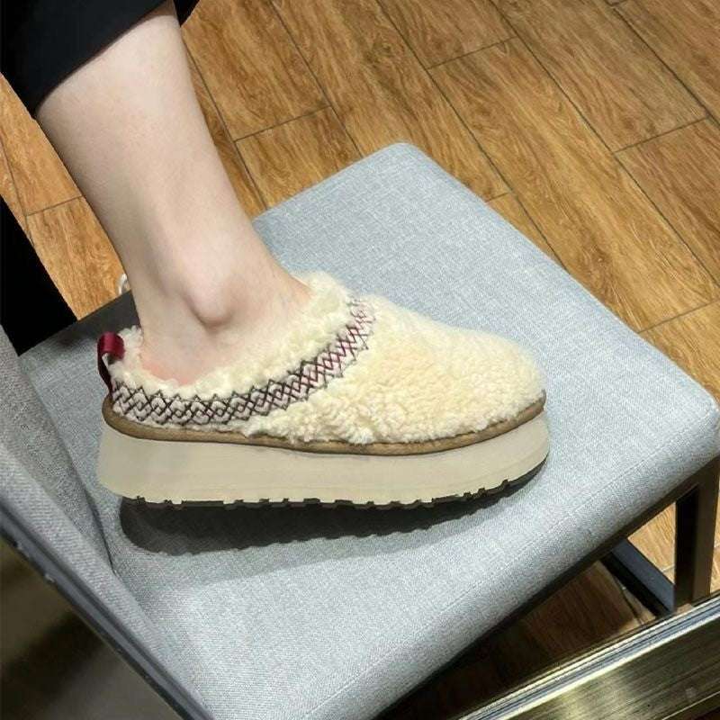Thick Bottom Closed Toe Fluffy Slippers – Velvet Thermal Non-slip Thick Bottom Increased Closed Toe Fluffy | Ectron Online