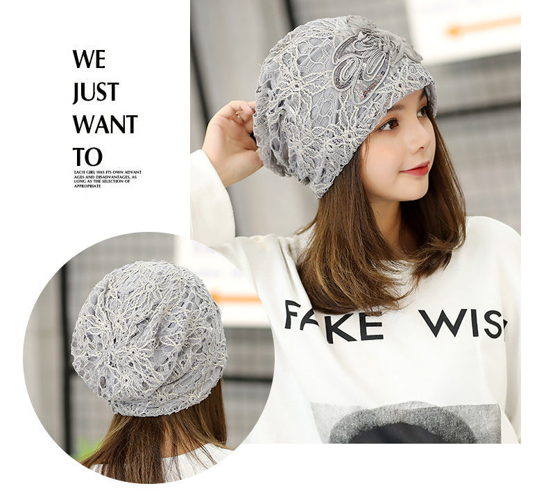 Polyester Lace Three Flowers Toque Sweet Temperament Sleeve Cap