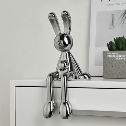 Light Luxury Silver Electroplated Sitting Rabbit Decoration Living Room Wine Cabinet TV