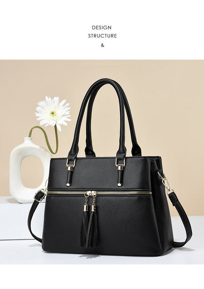 Large Capacity Soft Leather Tassel Shoulder Bag