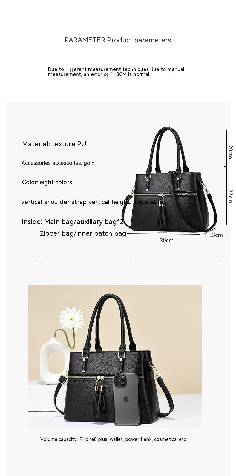 Large Capacity Soft Leather Tassel Shoulder Bag