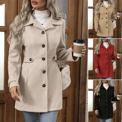 Women's Elegant Woolen Commuter Coat | Single-Breasted Lapel Jacket Elegant Single-breasted Woolen Coat Butt | Ectron Online