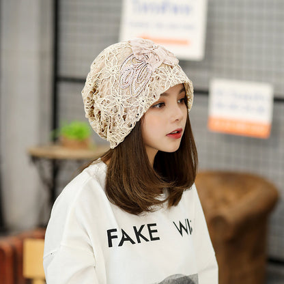 Polyester Lace Three Flowers Toque Sweet Temperament Sleeve Cap