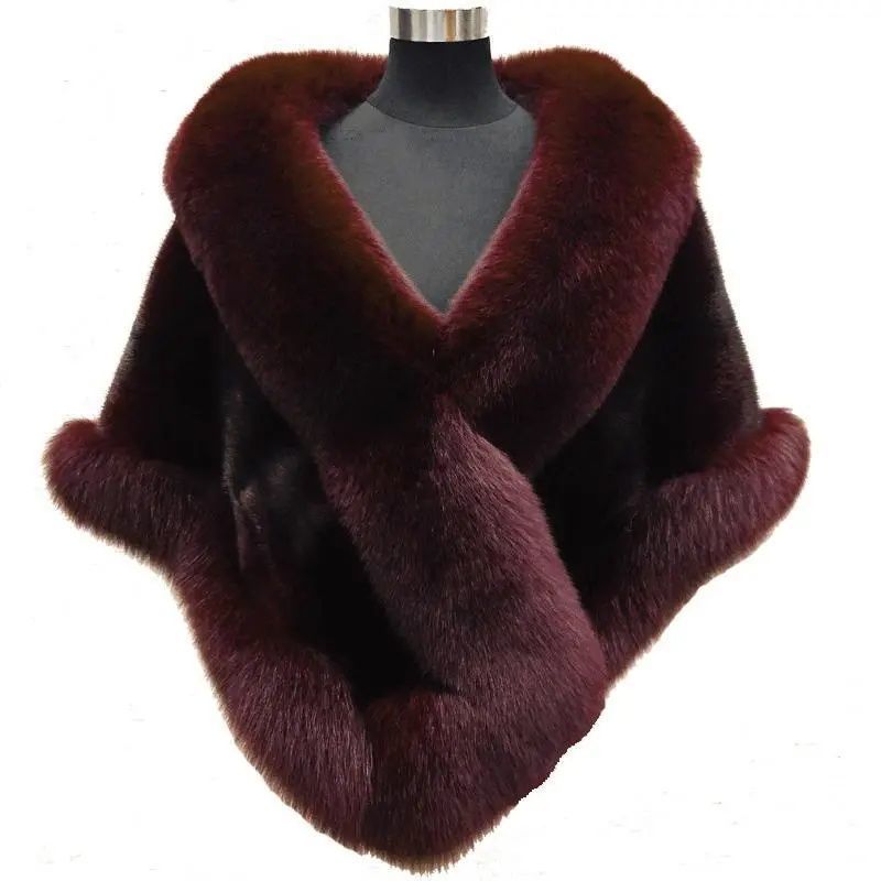 Luxury Faux Mink Fox Fur Dress Shawl & Cape Imitated Mink Fox Fur Cape Coat Plus-siz | Ectron Online
