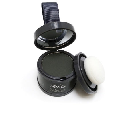 Hair shadow powder compact with open lid and sponge applicator