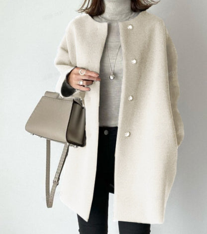 Women's Fitted Round Neck Woolen Coat | Straight Cardigan Style Straight Cardigan Fitted Round Neck Wool | Ectron Online