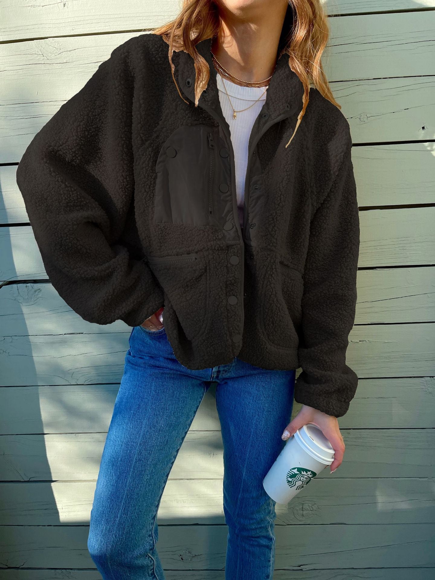 Short Cardigan Plush Jacket Lamb Wool Coat Outerwear & Jackets | Ectron Online