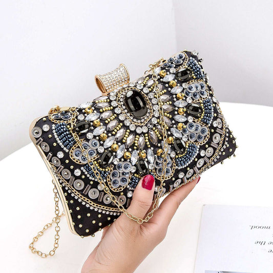 Retro Pearl Embroidery Dinner Bag Handmade Beaded Women's Hand-held