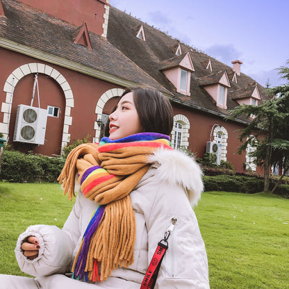 Rainbow Double Sided Scarf Women's Cashmere Tassel