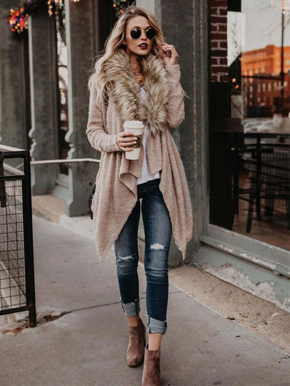 Women's Fur Collar Plush Trench Coat Fur collar cardigan plush trench coat | Ectron Online