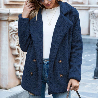 Women's Fluffy Lapel Coat - Loose Winter Jacket Loose Lapel Fluffy Coat Winter Button Ja | Ectron Online