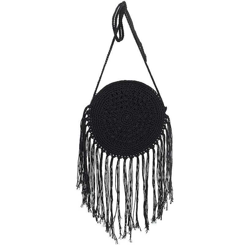 Hand-woven tassel straw bag