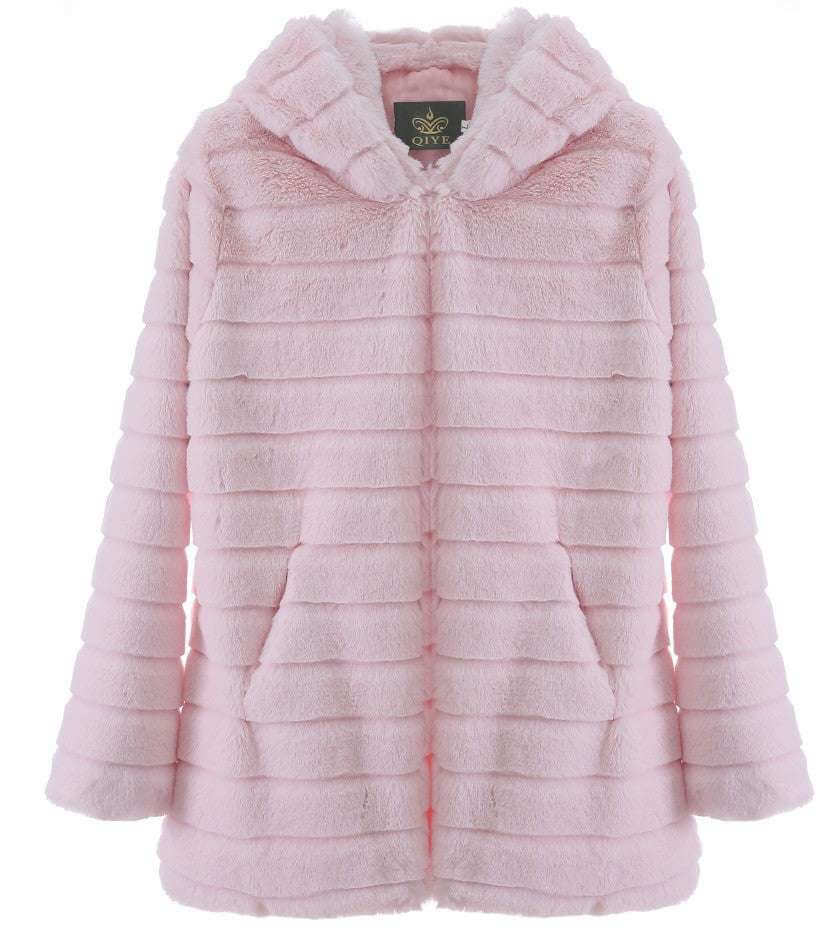 Plush Padded Hooded Faux Mink Short Fur Coat Plush padded hooded lady mink short fur | Ectron Online