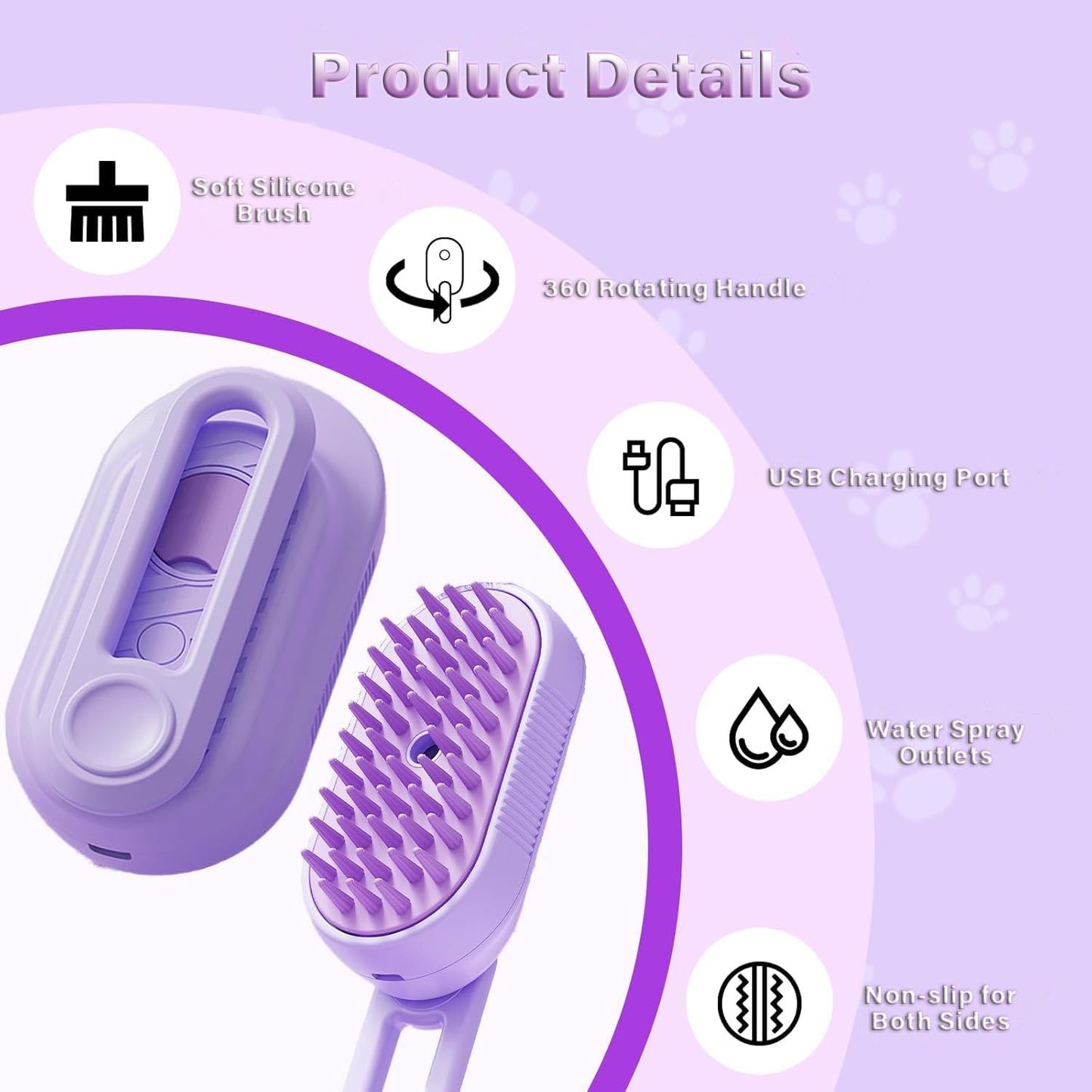 Cat Steam Brush For Shedding 3 In 1 Cat Steamy Brush Cleanser With Foldable Handle Pet Spa Brush For Cats Dogs Defur Comb For Cats Steam Brush For Cats Pet Spray Hair Removal Comb