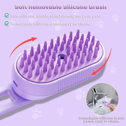 Cat Steam Brush For Shedding 3 In 1 Cat Steamy Brush Cleanser With Foldable Handle Pet Spa Brush For Cats Dogs Defur Comb For Cats Steam Brush For Cats Pet Spray Hair Removal Comb