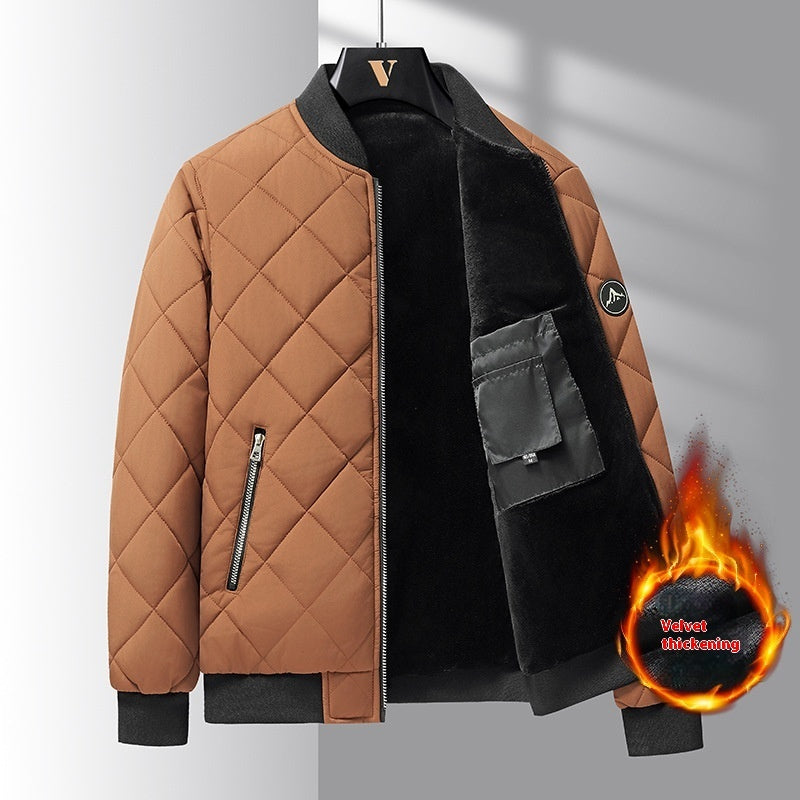 Men's Warm Cotton Baseball Jacket - Rhombic Design Fashion Rhombic-sewing Design Cotton Coa | Ectron Online