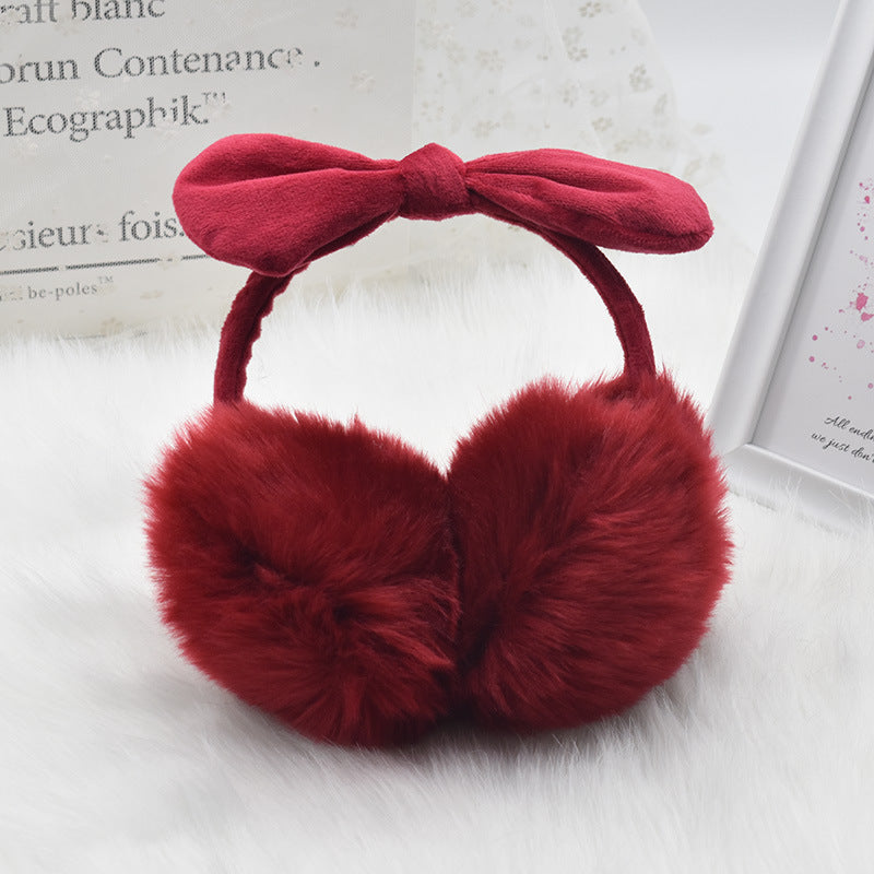 New Cute Rabbit Ears Bowknot Earmuffs For Ladies Winter Rabbit Fur Earmuffs