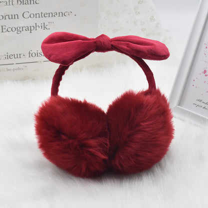 New Cute Rabbit Ears Bowknot Earmuffs For Ladies Winter Rabbit Fur Earmuffs