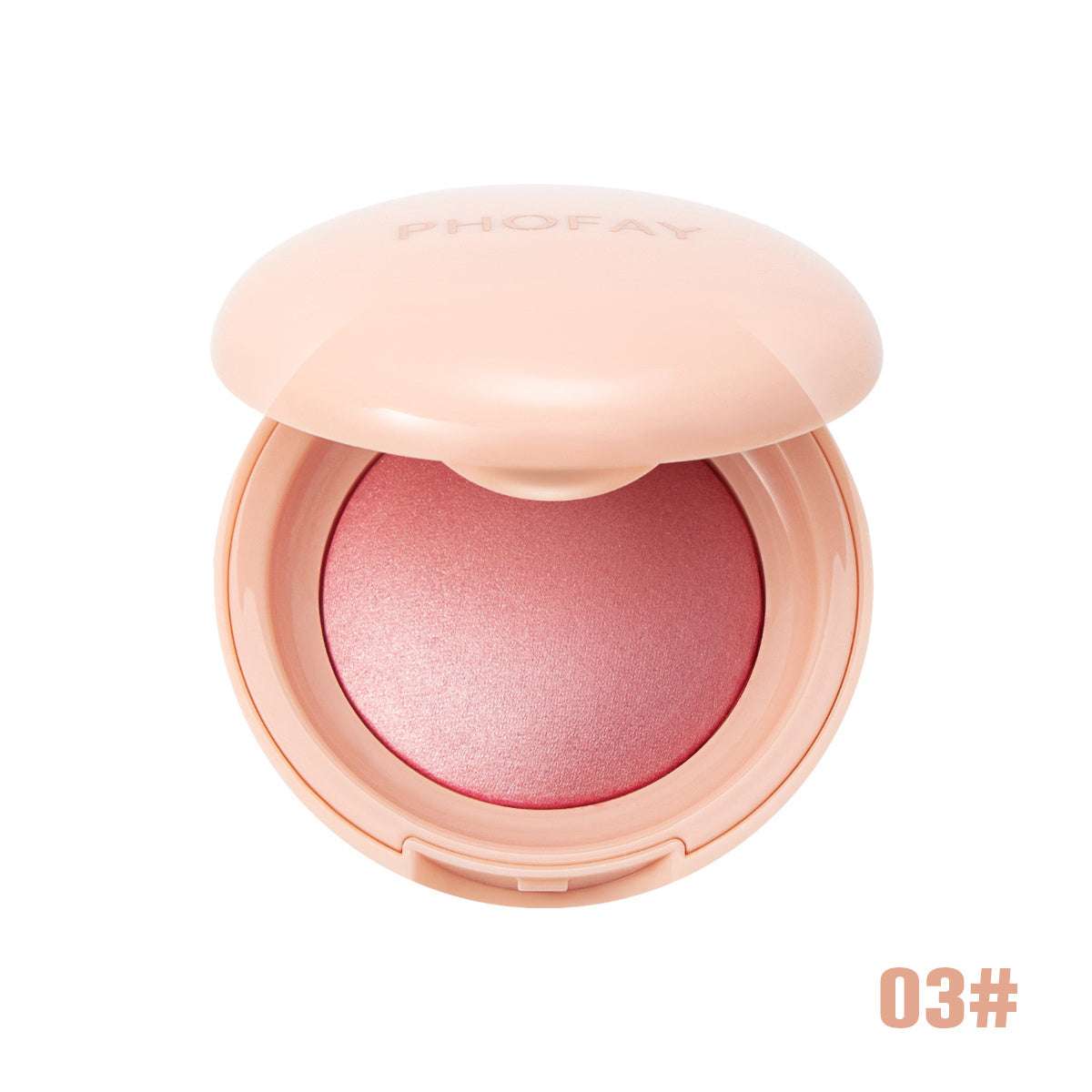 Luminous powder blush compact with open lid and shimmery rose powder, 03#