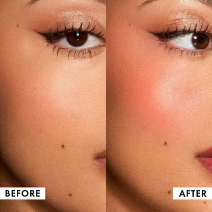 Rosy luminous blush on skin, close-up of face with cheek glow.