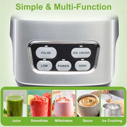 Blender base with control panel buttons for pulse, ice crush, low, and high