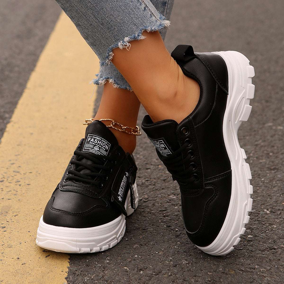 Women’s Lace-Up Sports Shoes – Side Zipper & Thick Sole Design Lace-up Sports Shoes With Side-Zipper De | Ectron Online
