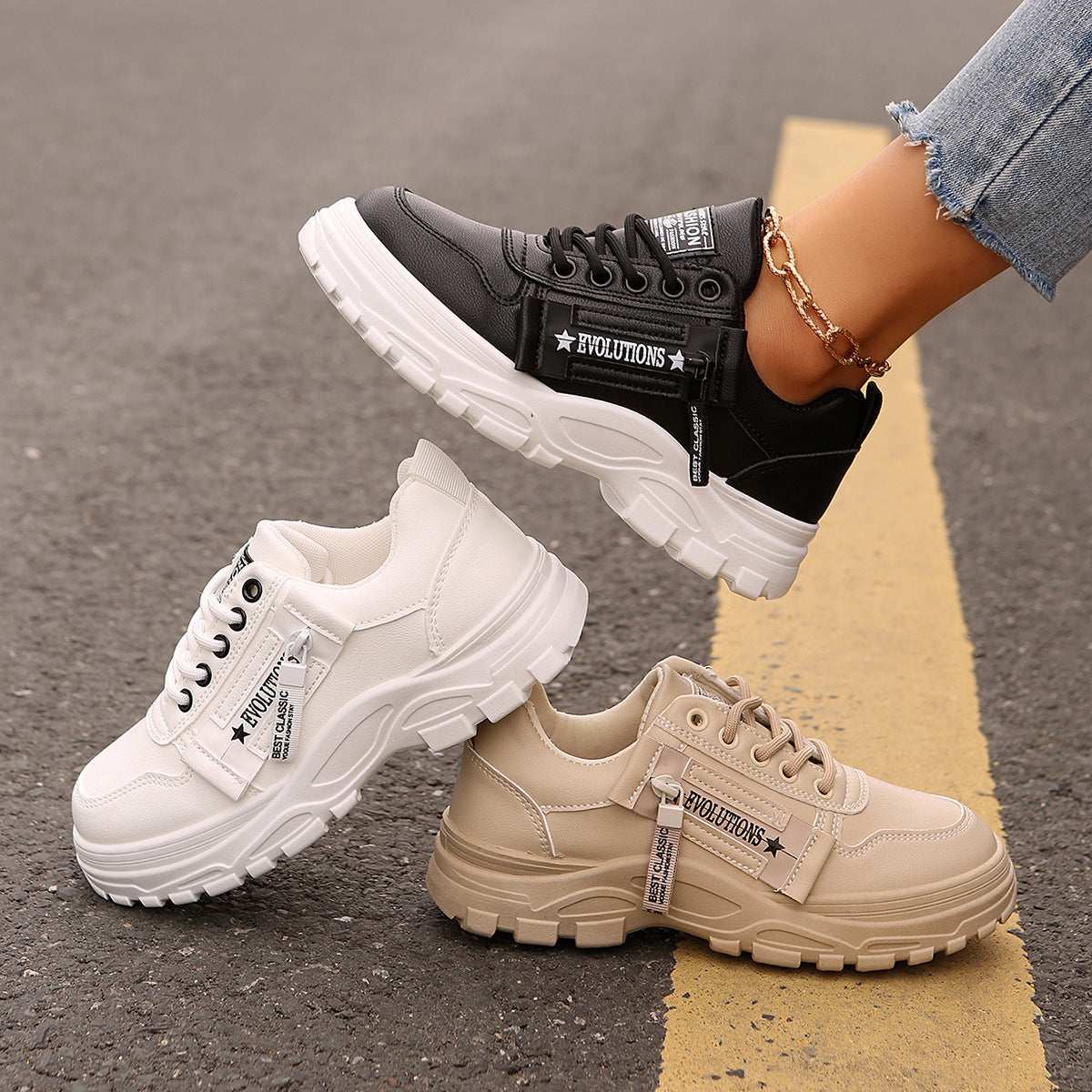Women’s Lace-Up Sports Shoes – Side Zipper & Thick Sole Design Lace-up Sports Shoes With Side-Zipper De | Ectron Online