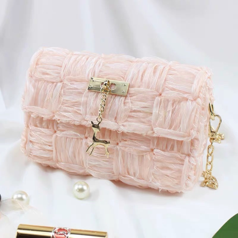 Ribbon gauze hand-woven chain bag