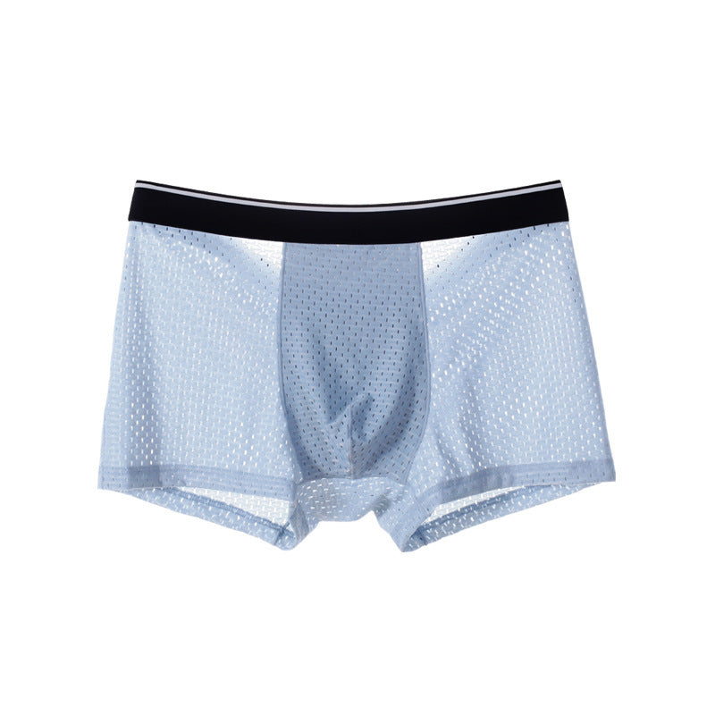 Ice Silk Full Mesh Large Size Men's Underwear Cotton Crotch Mid-waist Boxers