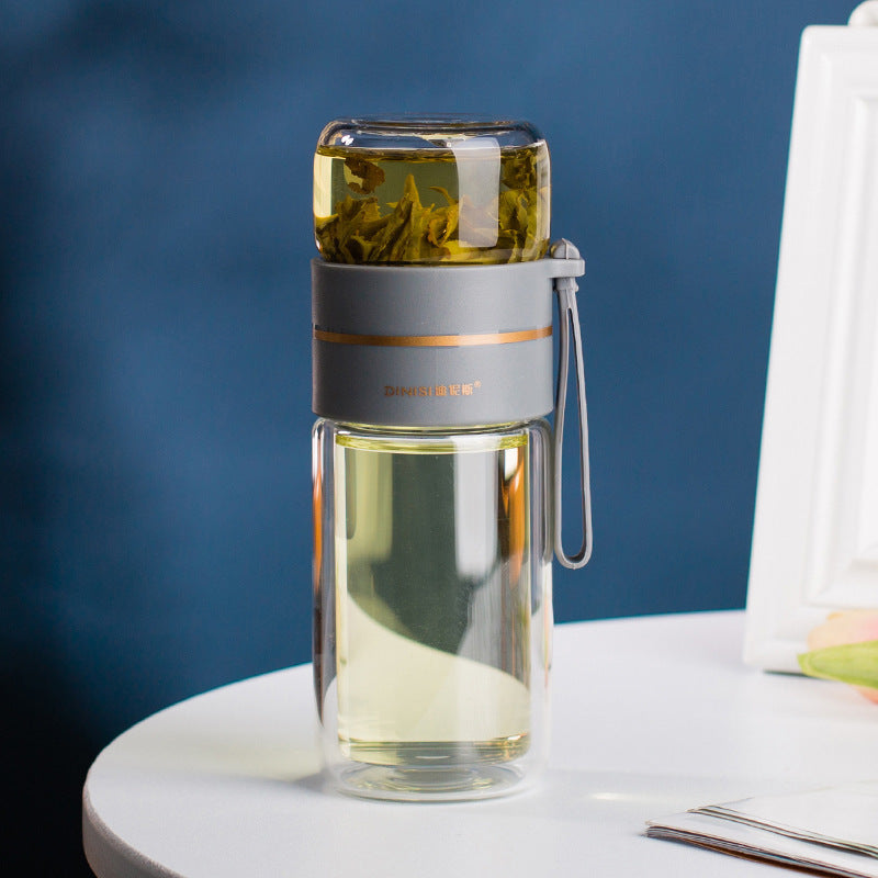 Double Wall Glass Water Bottle with Tea Infuser Glass Water Bottle With Tea Infuser Filt | Ectron Online