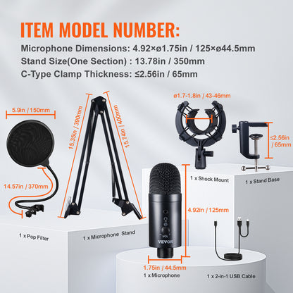 VEVOR USB Microphone Kit - 192kHz Professional Condenser Mic & Boom Arm VEVOR USB Microphone, 192kHz 24-bit, Pro | Ectron Online